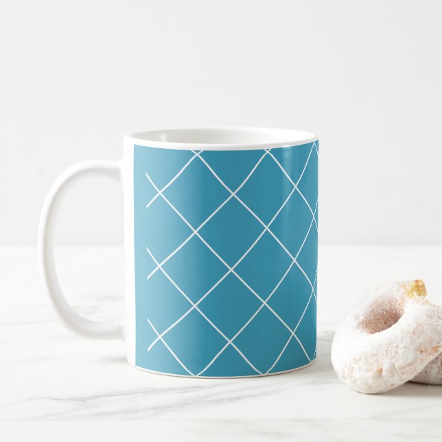 Diamond Pattern Aqua Coffee Mug (With Donut)