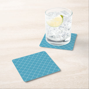 Diamond Pattern Aqua Square Paper Coaster