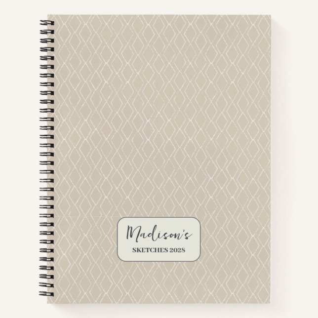 Diamond Pattern Beige OffWhite Personalised Notebook (Front)