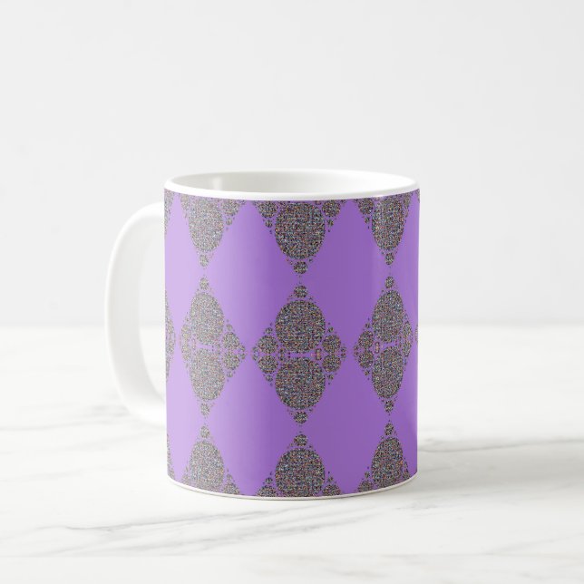 Diamond Pattern Bright Purple Geometric Coffee Mug (Front Left)