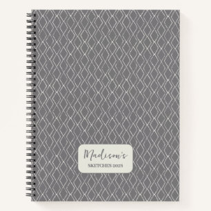 Diamond Pattern Dark Grey White Personalised Notebook