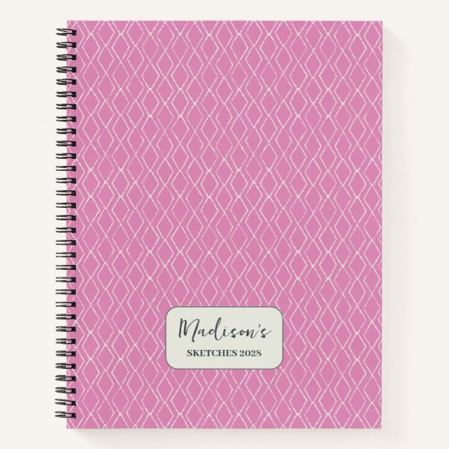 Diamond Pattern Fuchsia Pink Personalised Notebook (Front)
