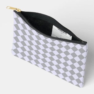 Diamond pattern in grey and lavender accessory pouch