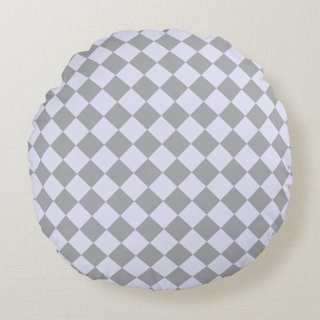 Diamond pattern in grey and lavender round cushion (Front)