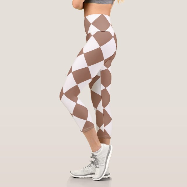 Diamond Pattern in White and Mocha Mousse Capri Leggings (Left)