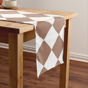 Diamond Pattern in White and Mocha Mousse Long Table Runner