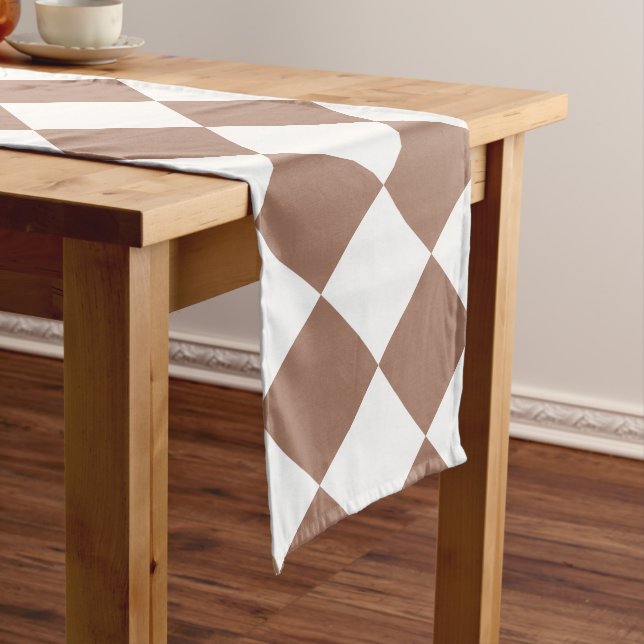 Diamond Pattern in White and Mocha Mousse Long Table Runner (In Situ)