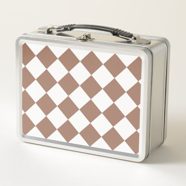 Diamond Pattern in White and Mocha Mousse Metal Lunch Box (Front)