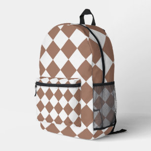 Diamond Pattern in White and Mocha Mousse Printed Backpack