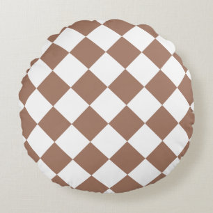 Diamond Pattern in White and Mocha Mousse Round Cushion
