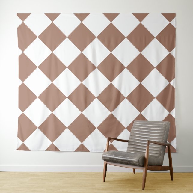 Diamond Pattern in White and Mocha Mousse Tapestry (In Situ (Horizontal))