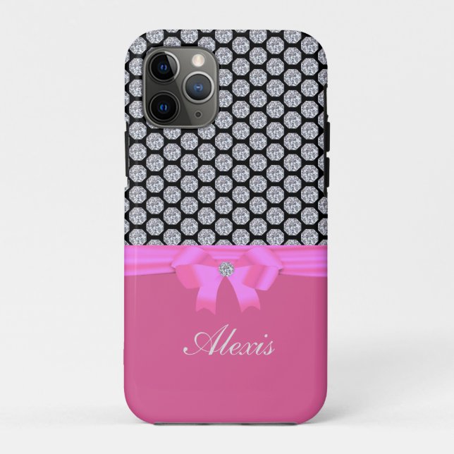 Diamond pattern & name calligraphy on rose gold Case-Mate iPhone case (Back)