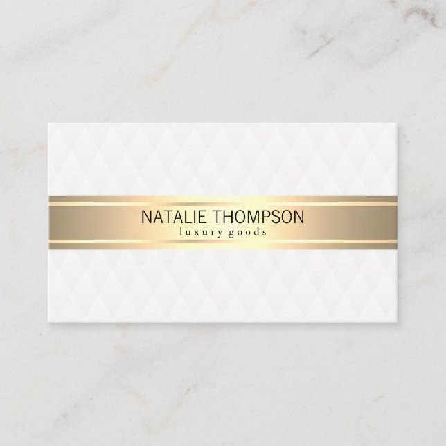 Diamond Pattern White Gold Ribbon Business Card (Front)