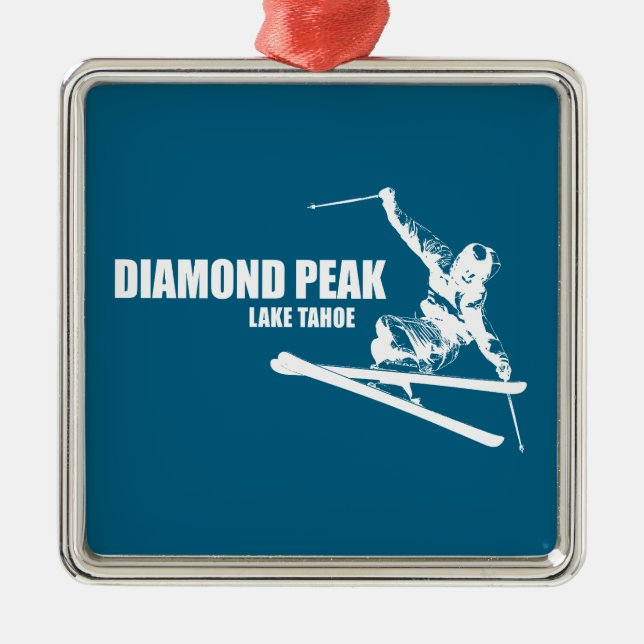 Diamond Peak Lake Tahoe Skier Metal Tree Decoration (Front)