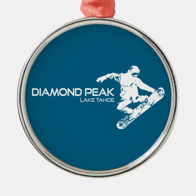 Diamond Peak Lake Tahoe Snowboarder Metal Tree Decoration (Front)