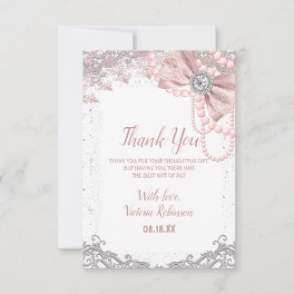 Diamond Pearl Blush Pink Girly Elegant Baby Shower Thank You Card