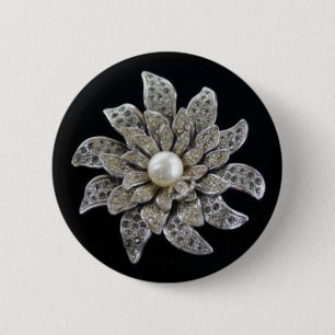 Diamond & Pearl Brooch 6 Cm Round Badge