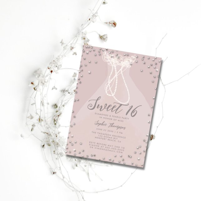 Diamond Pearl Princess Ruffle Dress Sweet 16 Party Invitation (Creator Uploaded)