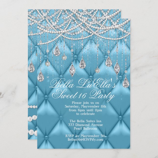 Diamond, Pearls and Bling Party Invitations (Front/Back)