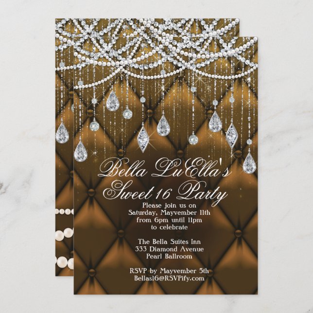 Diamond, Pearls and Bling Party Invitations (Front/Back)