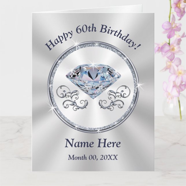 Diamond, Personalised 60th Birthday Cards for Her (Orchid)