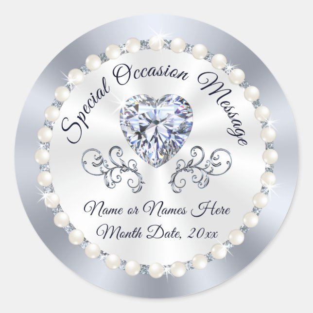 Diamond Personalised Stickers for Wedding Favours (Front)