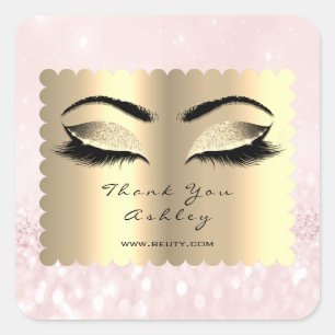 Diamond Pink Glitter Gold Lash Eyes Thank You Square Sticker