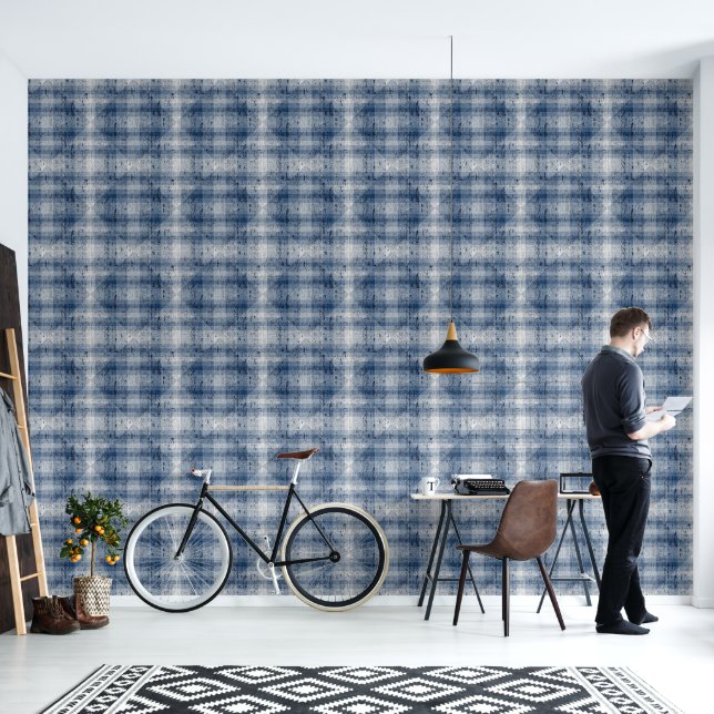 Diamond Plaid Crackle Texture White Blue Grey Wallpaper (Living Room)