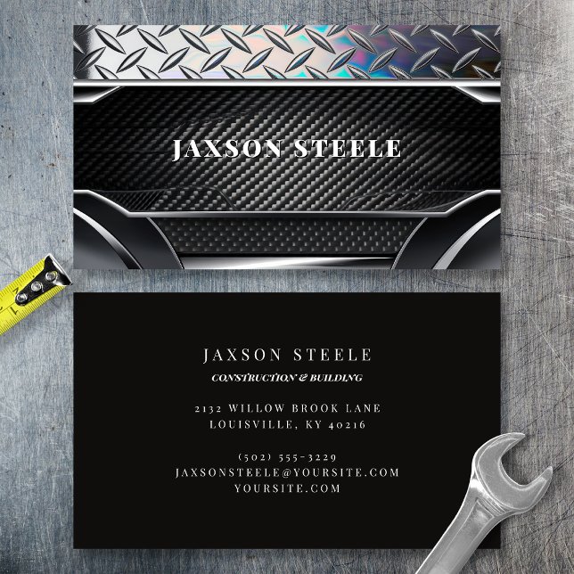 Diamond Plate Carbon Fibre Industrial Business Card (Creator Uploaded)