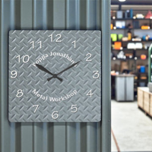 Diamond Plate Rustic Faux Metal Lug Pattern Custom Square Wall Clock