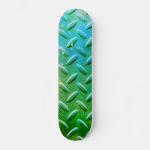 Diamond Plate Steel Green and Blue Skateboard