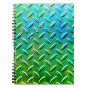 Diamond Plate Steel Green and Blue Spiral Notebook