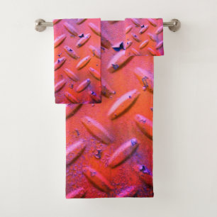 Diamond Plate Steel Purple and Orange Bath Towel Set