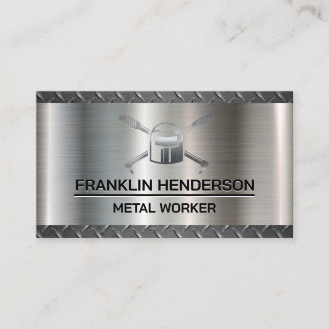 Diamond Plated Steel | Welder Logo | Metal Business Card (Front)