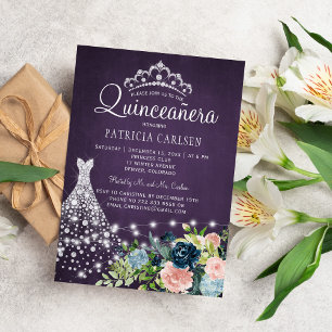 Diamond princess dress watercolor chic quinceanera invitation