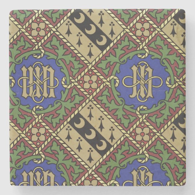 Diamond print ecclesiastical wallpaper design stone coaster (Front)