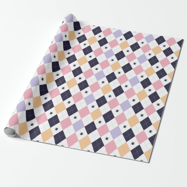 Diamond Purple Pink with Spider Wrapping Paper (Unrolled)