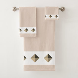 Diamond Pyramids on Sand Beige Bath Towel Set