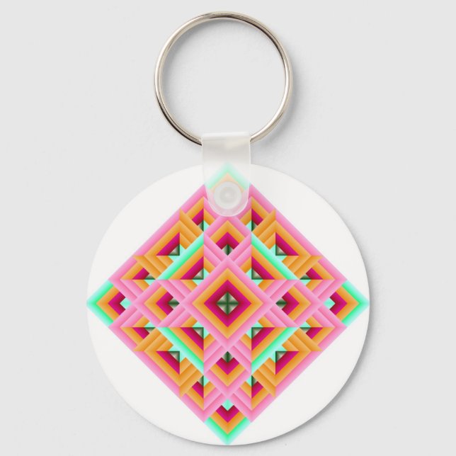 Diamond Quilt in Pink and Green Key Ring (Front)