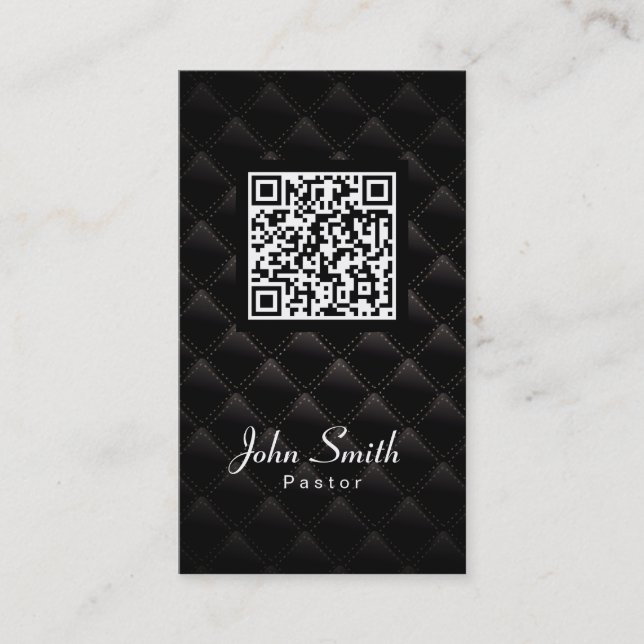 Diamond Quilt QR Code Pastor Business Card (Front)