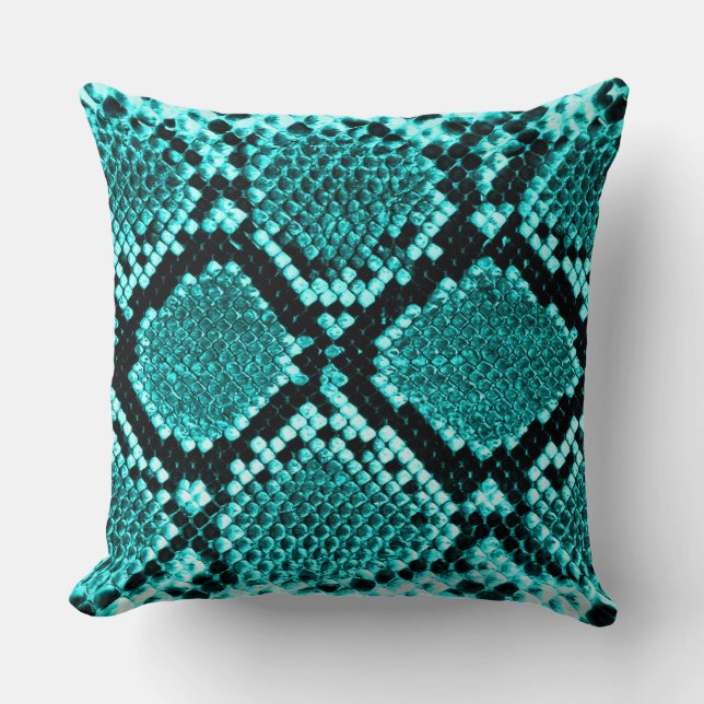 Diamond Rattlesnake Snake Skin aqua Cushion (Front)