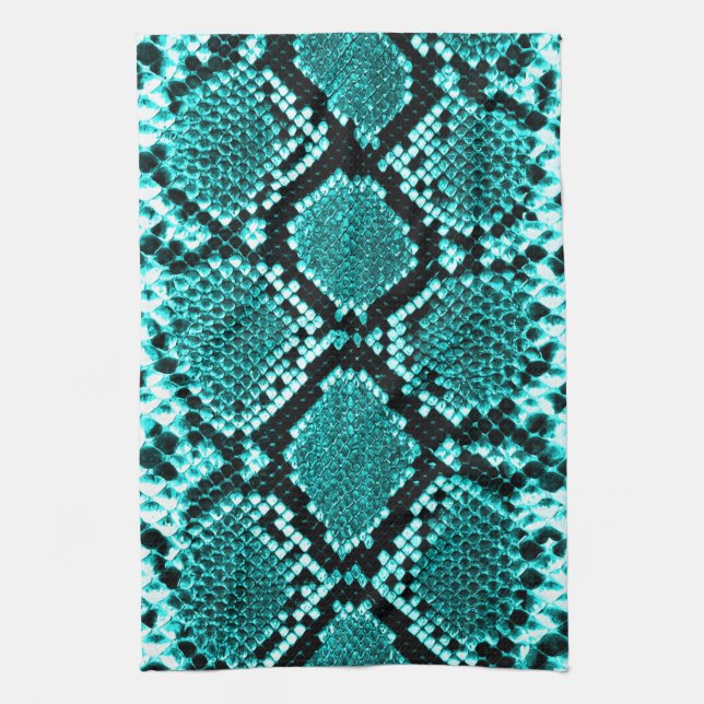 Diamond Rattlesnake Snake Skin aqua Tea Towel (Vertical)