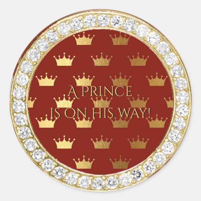 Diamond Red Gold Crown Prince Baby Shower Favour Classic Round Sticker (Front)
