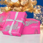 Diamond Reindeer And Silver Christmas Trees Pink Wrapping Paper<br><div class="desc">This colourful,  pink Christmas wrapping paper features a pink pattern of diamond-patterned reindeer with sparkles,  with modern silver Christmas trees and Merry Christmas greetings in white.</div>