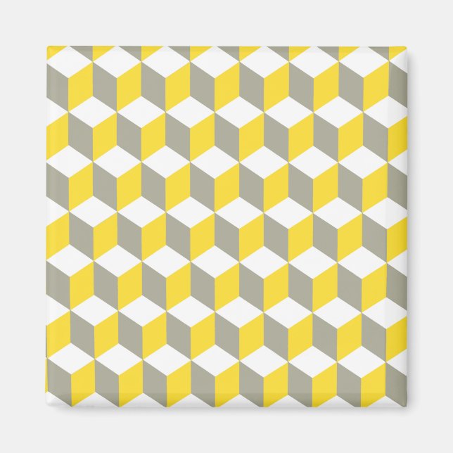 Diamond Repeating Pattern In Mustard Grey White Magnet (Front)
