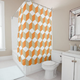 Diamond Repeating Pattern In Russet Orange Grey Shower Curtain