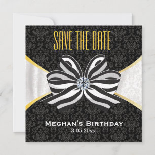 Diamond Ribbon with Damask Pattern Save The Date