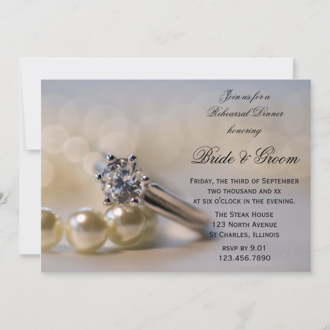 Diamond Ring and Pearls Wedding Rehearsal Dinner Invitation (Front)