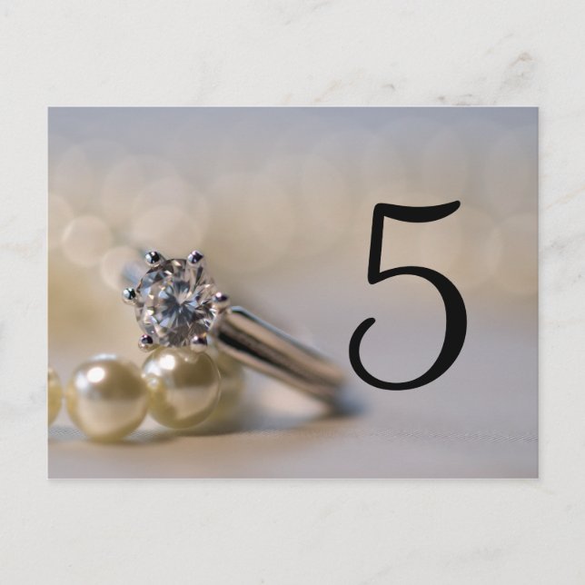 Diamond Ring and Pearls Wedding Table Numbers Postcard (Front)