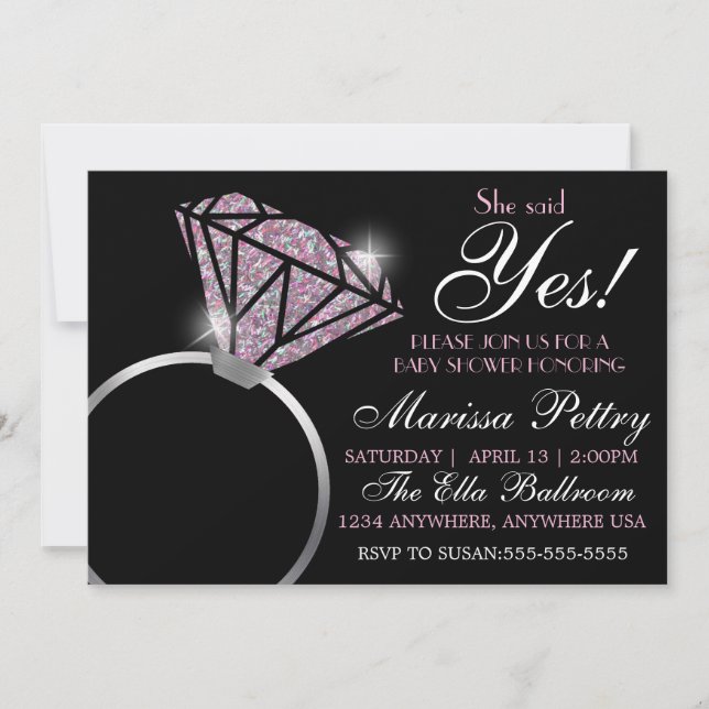 Diamond ring, Baby SHower, she said yes pink Invitation (Front)